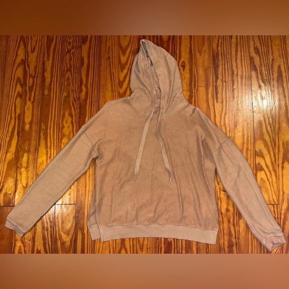 Women’s 90 Degrees Mustard Colored Ribbed Sweater With Hood, Size L - Picture 1 of 5
